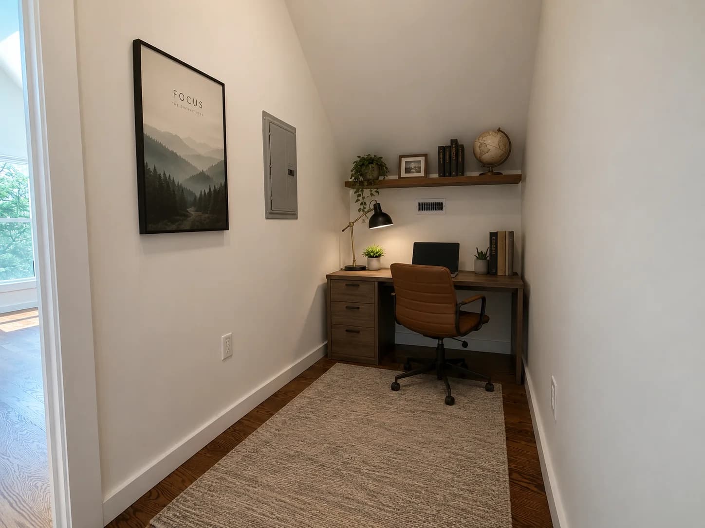First-floor flex room staged as an office